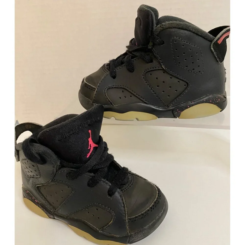 Nike Infant Toddler 6C Air Jordan VI Retro Hyper Sneakers Black/Pink Hi-Top‎